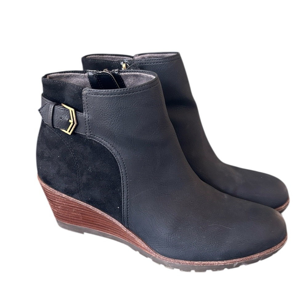 Dr. Scholl's Noelle Black Faux Suede and Leather Wedge Ankle‎ Boot Size 10